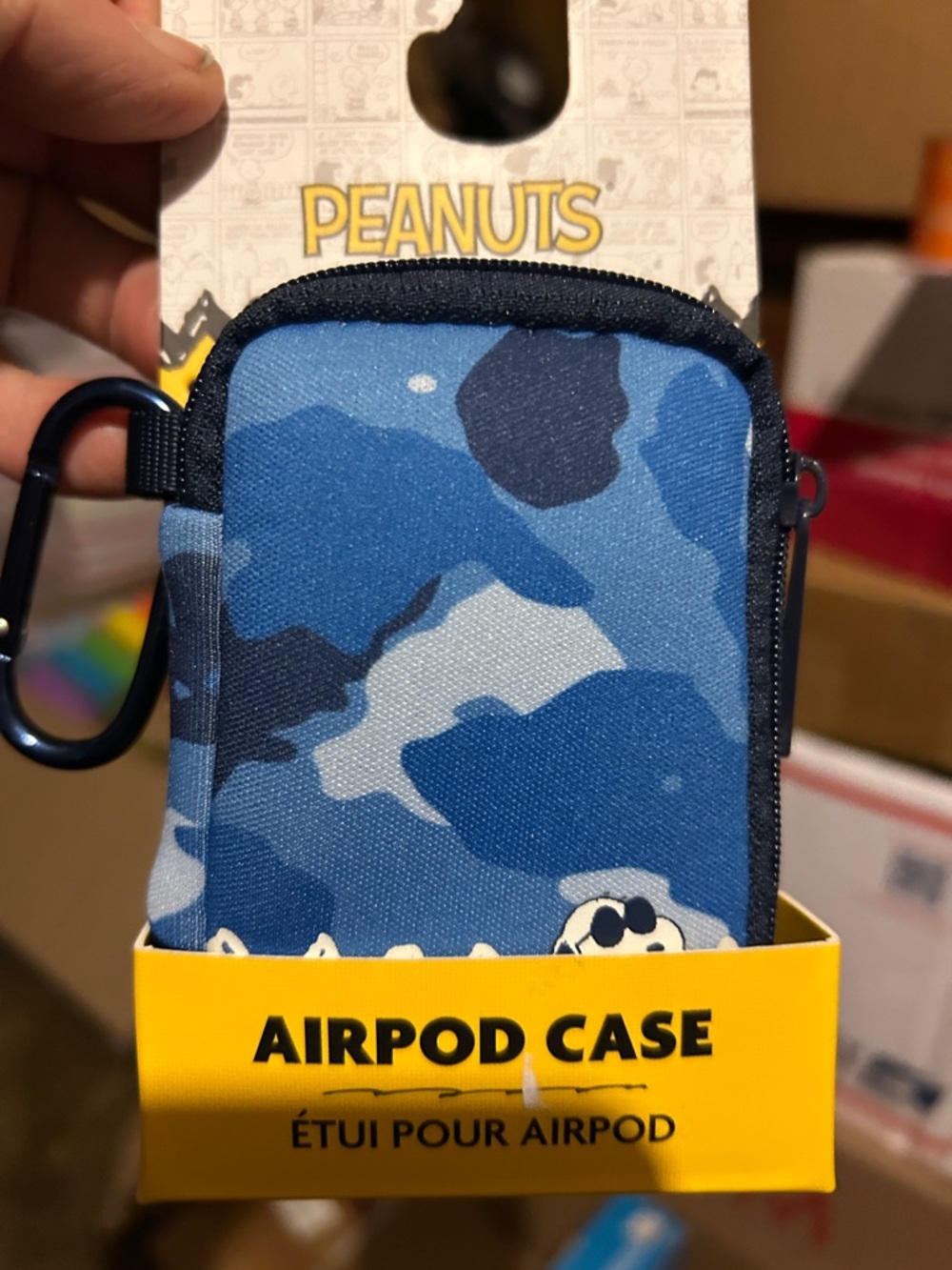 Peanuts Blue Camo AirPod Case with Carabiner Clip
